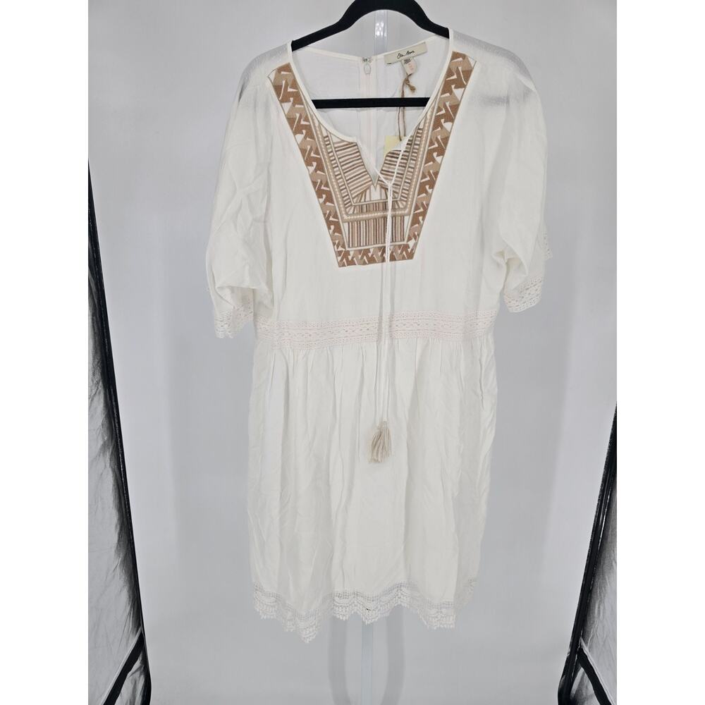 Ella Moon Womens Sz XL Knee Length Boho Dress White Embroidered NEW